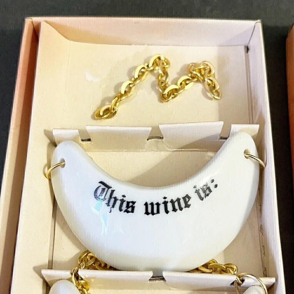 Vintage Shafford 3 White Porcelain Wine Markers Original Box Japan This Wine Is